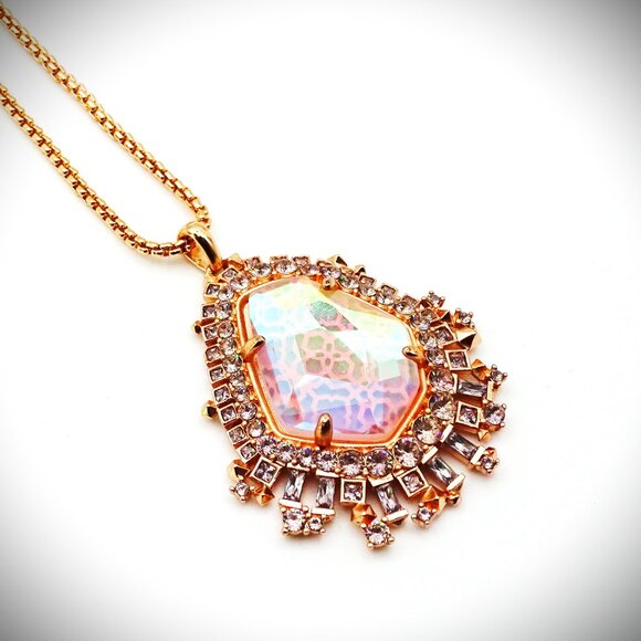 KENDRA SCOTT Daenerys Rose Gold  Plated Dichroic Glass Pendant Long Necklace - Picture 1 of 10